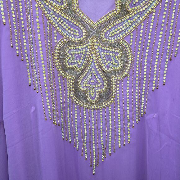 Indian Maxi Kaftan Dress Rhinestone Beaded Purple Chiffon Kimono Bohemian Boho - Picture 8 of 12